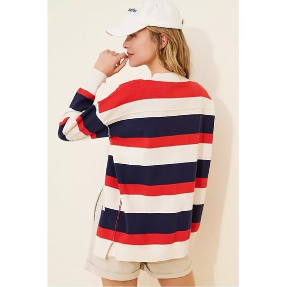 Free People League Of Her Own Cardigan Sweater Americana Stripes Preppy Large - Picture 7 of 13